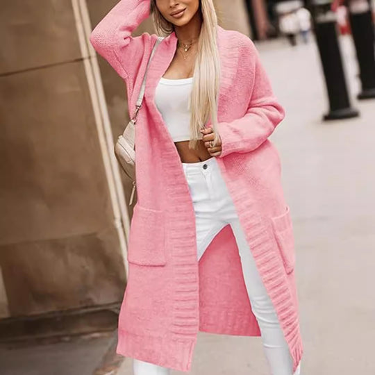 Damen Strickmantel mit lässigem Schnitt und tiefen Taschen EB