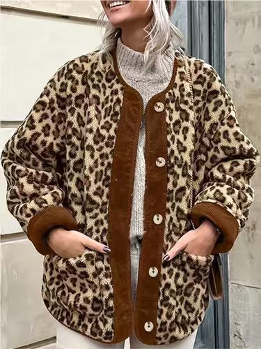 Damen warme Leopardenmuster Jacke EB