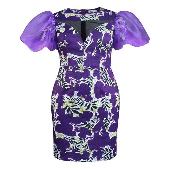 Damen Kleid mit floralem Muster und voluminösen Chiffonärmeln EB