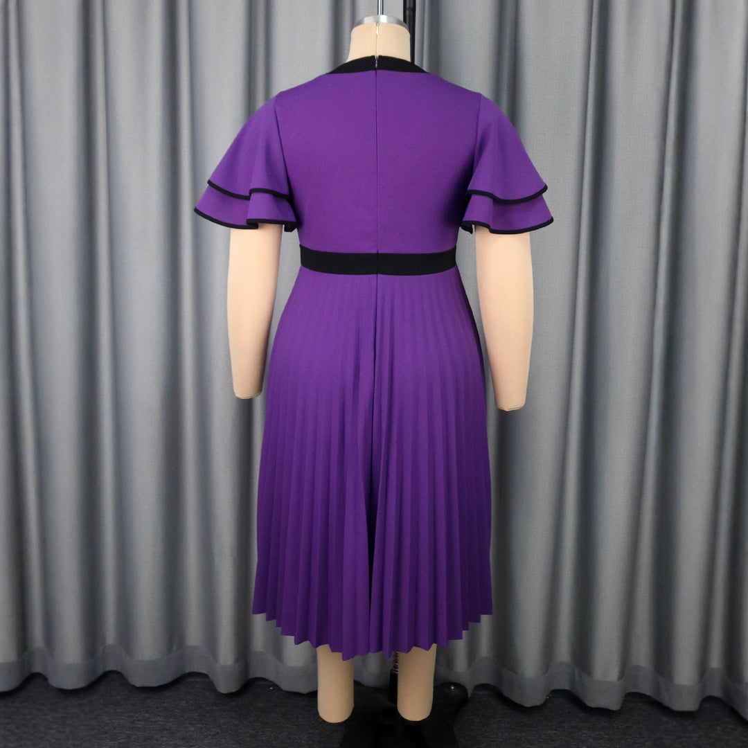 Damen plissiertes Midikleid mit eleganten Rüschendetails EB