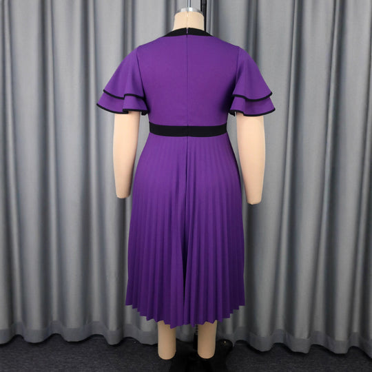 Damen plissiertes Midikleid mit eleganten Rüschendetails EB