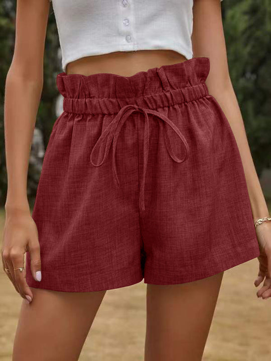 Damen luftige Leinen-Shorts mit elastischem Bund und Kordelzug EB
