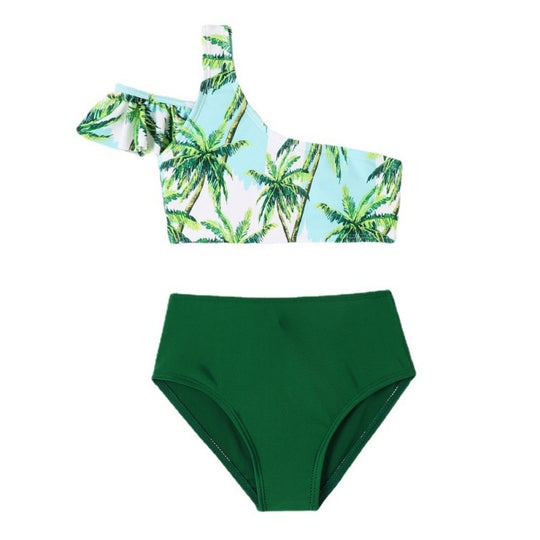 Damen Einseitiger Bikini mit floralem Design und hohem Taillenschnitt EB