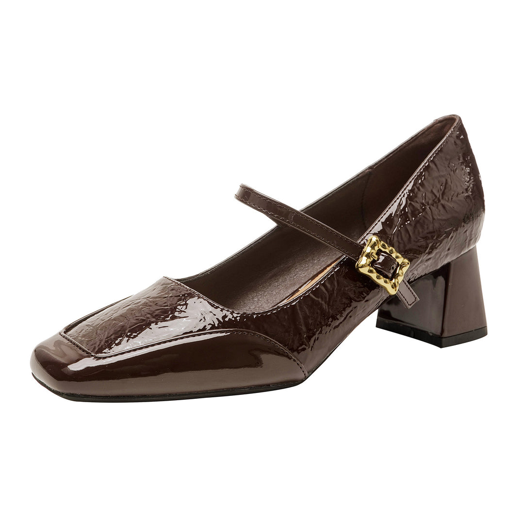 Damen elegante Mary Jane Pumps mit quadratischer Schuhspitze und modischem Riemen EB