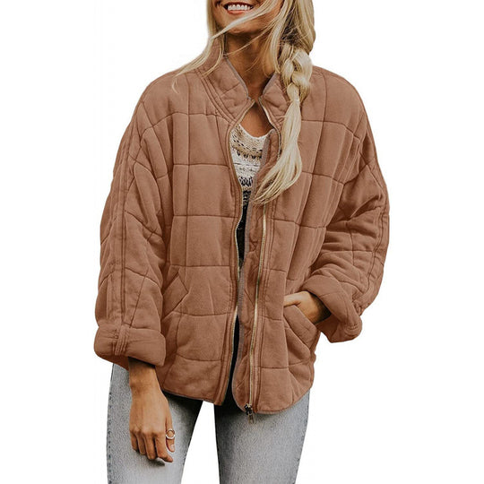 Damen Steppjacke im Oversized Schnitt mit Stehkragen und verdecktem Reißverschluss EB