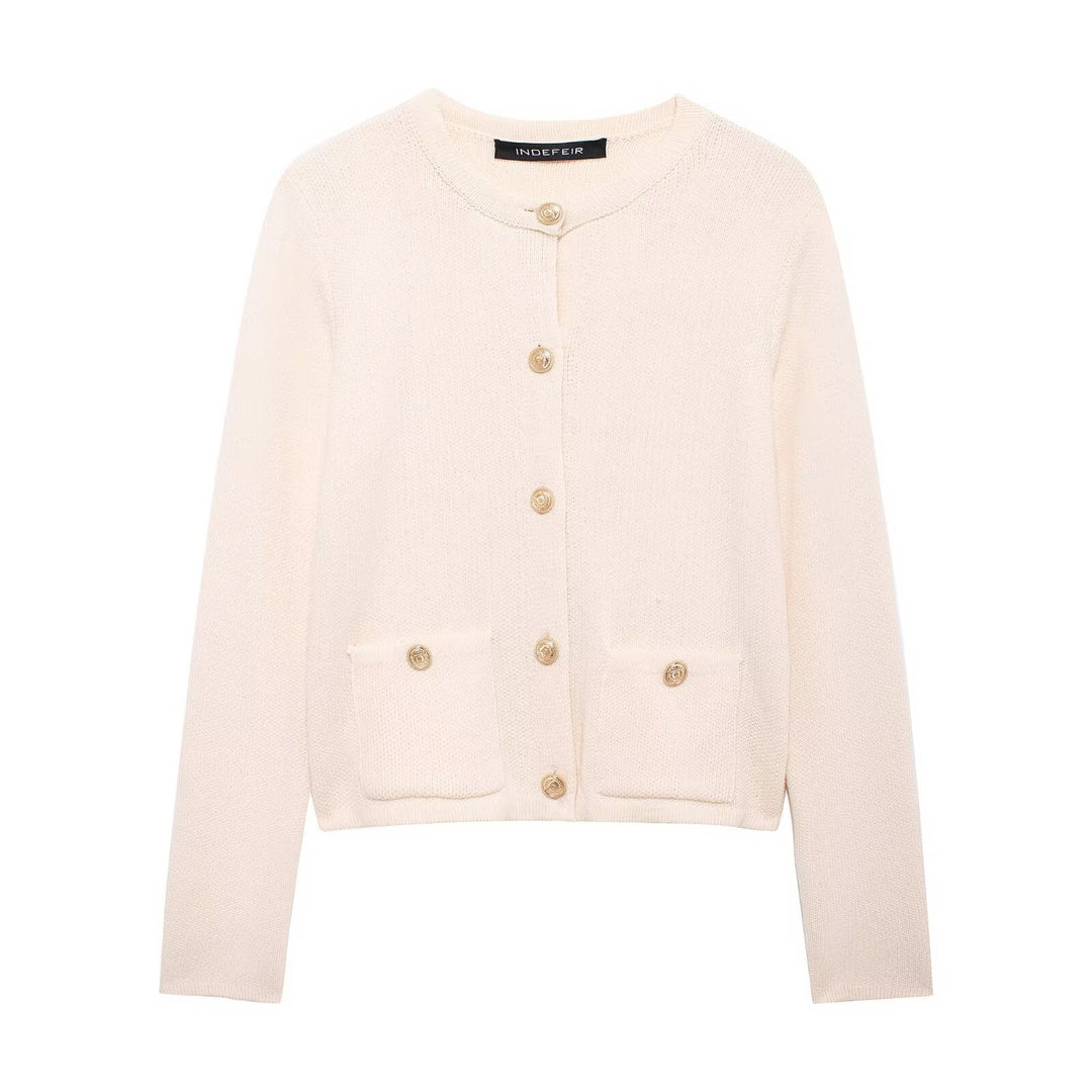 Damen Strickjacke mit schimmernden Knöpfen und Taschen EB