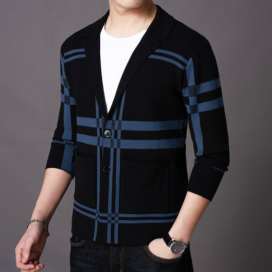 Herren eleganter Strickblazer mit modernem Karomuster EB