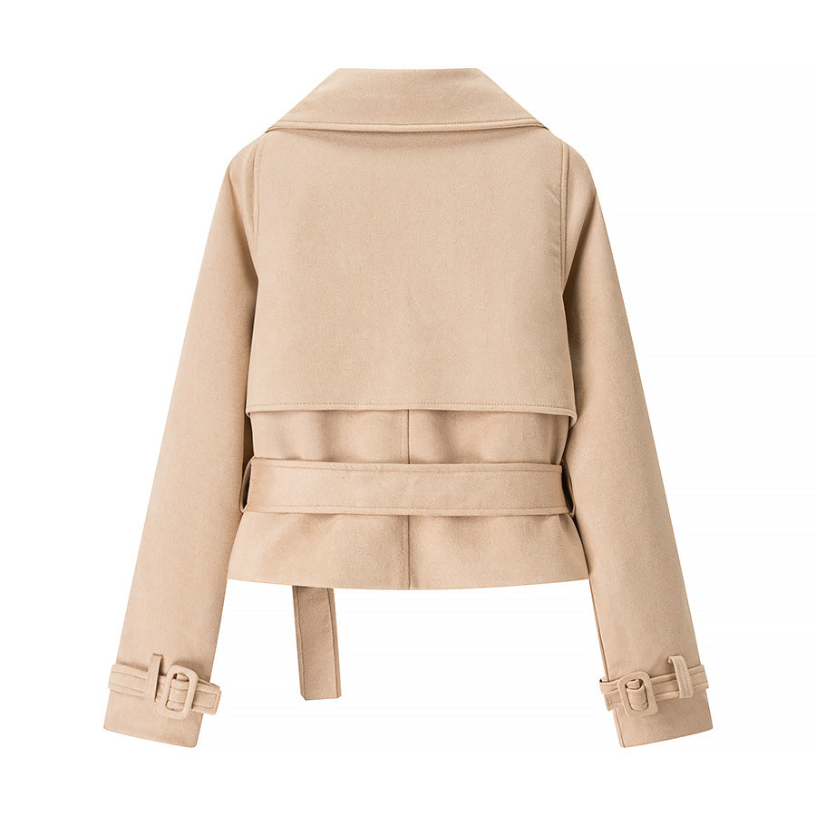 Damen elegante Kunstlederjacke mit Gürtel EB