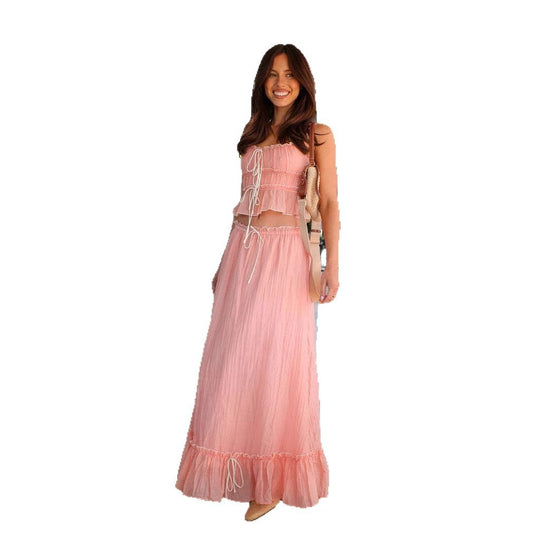 Damen Maxikleid mit verspieltem Rüschensaum und praktischen Bindebändern EB
