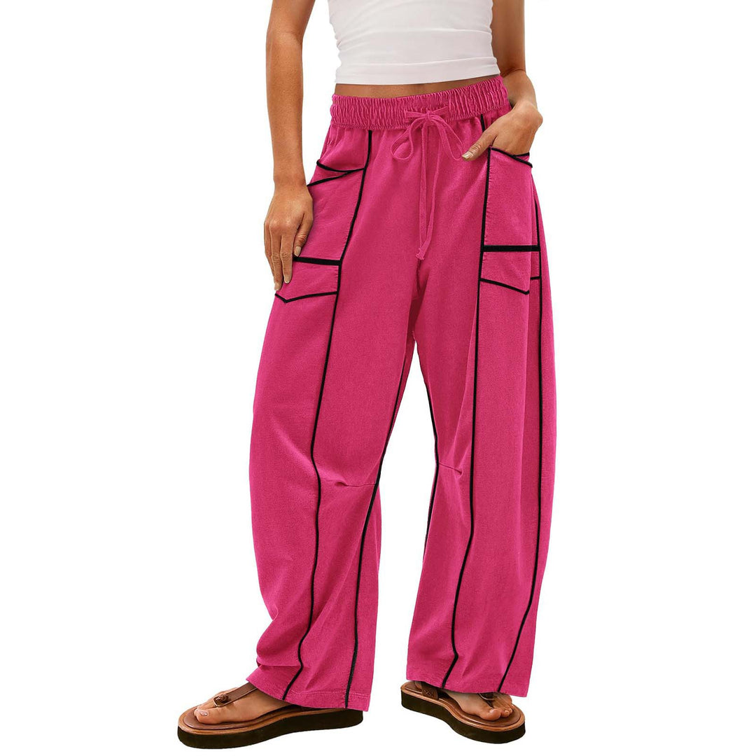 Damen nan weite Lounge-Hose mit Kordelzug, Kontrastpaspelierung und Cargo-Taschen EB