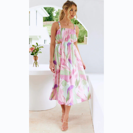 Damen Maxikleid mit elastischem Taillenzug und trägerfreiem Oberteil EB
