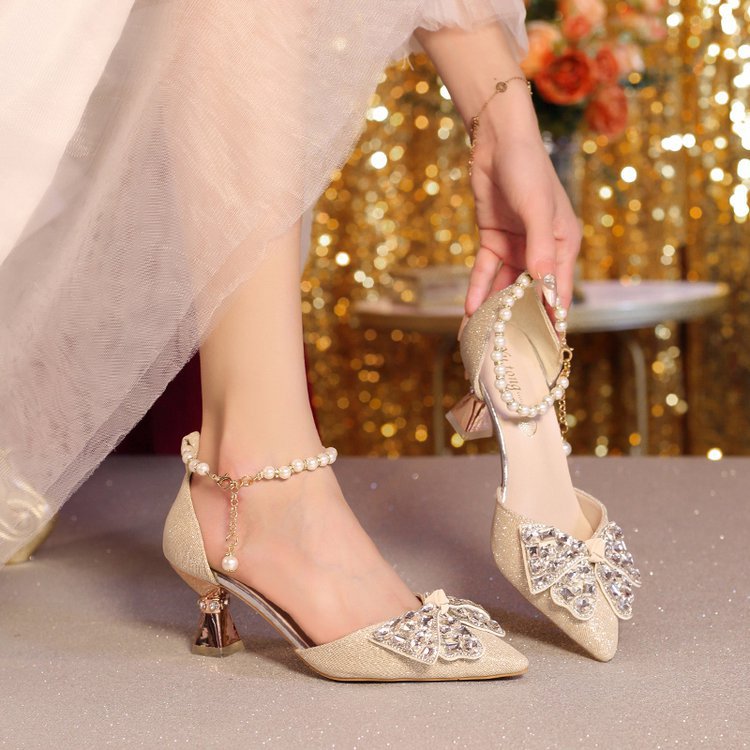 Damen elegante Pumps mit funkelndem Strass-Akzent und geschwungenem Absatz EB