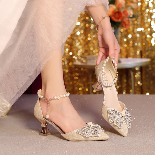 Damen elegante Pumps mit funkelndem Strass-Akzent und geschwungenem Absatz EB