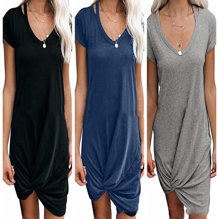 Damen Kurzarm Kleid mit geknotetem Detail EB