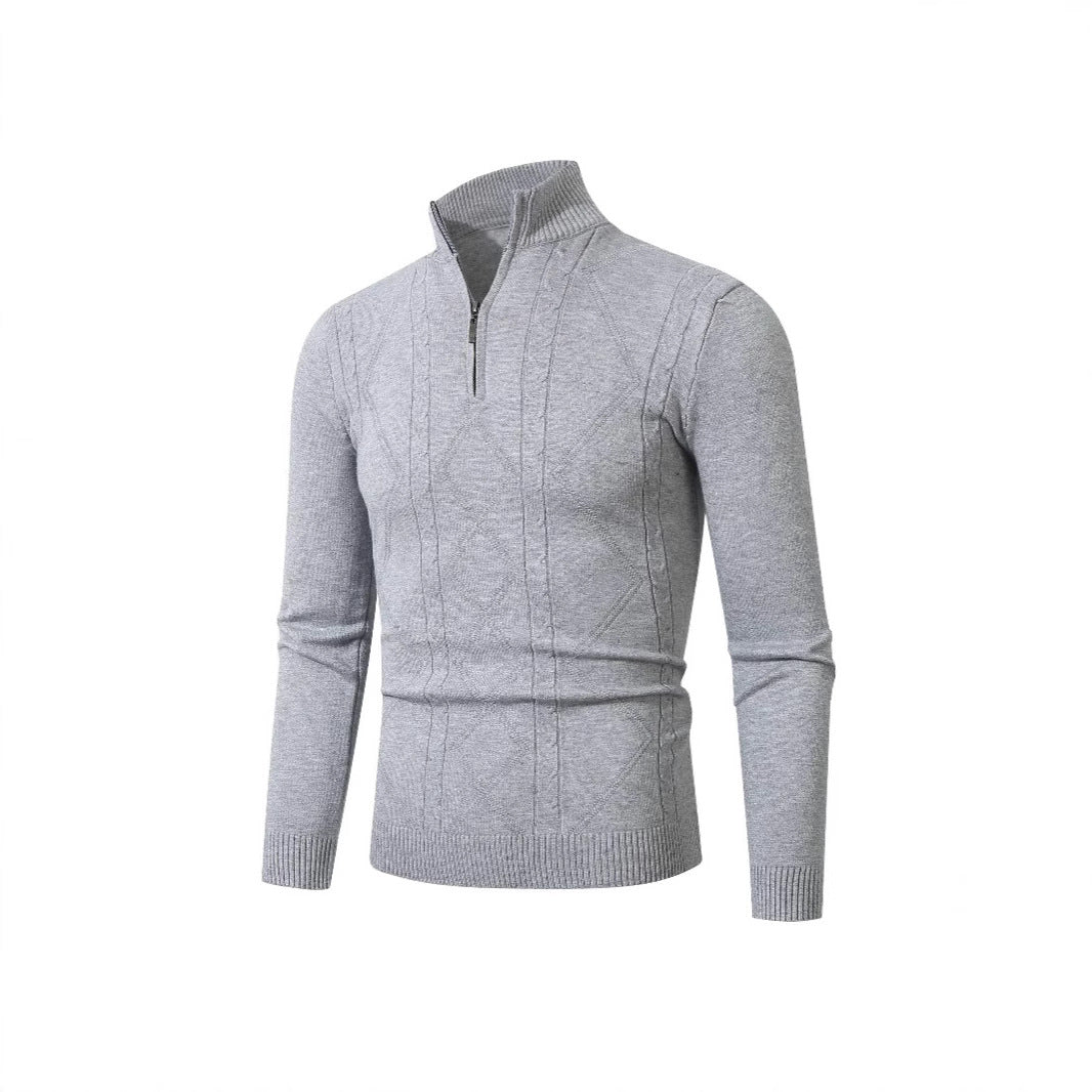 Herren Strickpullover mit modernem Zopfmuster und hohem Stehkragen EB