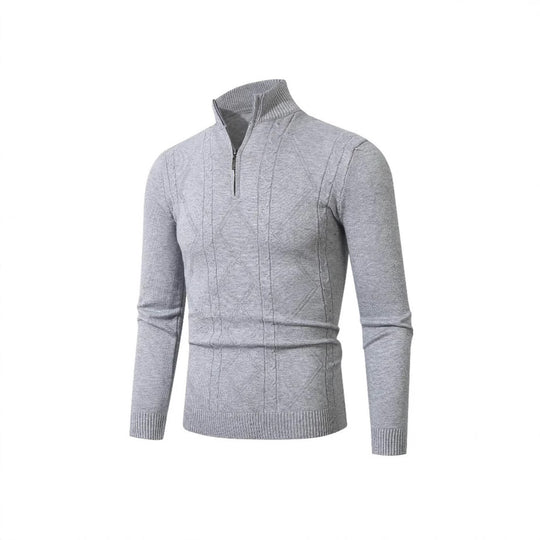 Herren Strickpullover mit modernem Zopfmuster und hohem Stehkragen EB