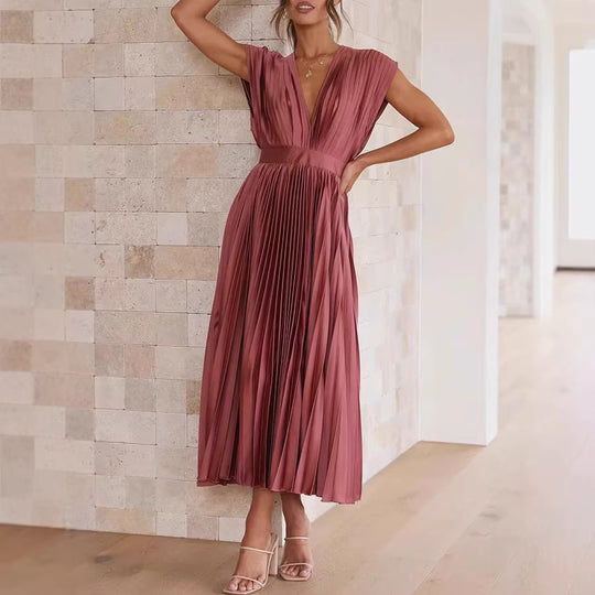 Damen Maxikleid mit Faltenwurf und tiefem V-Ausschnitt EB