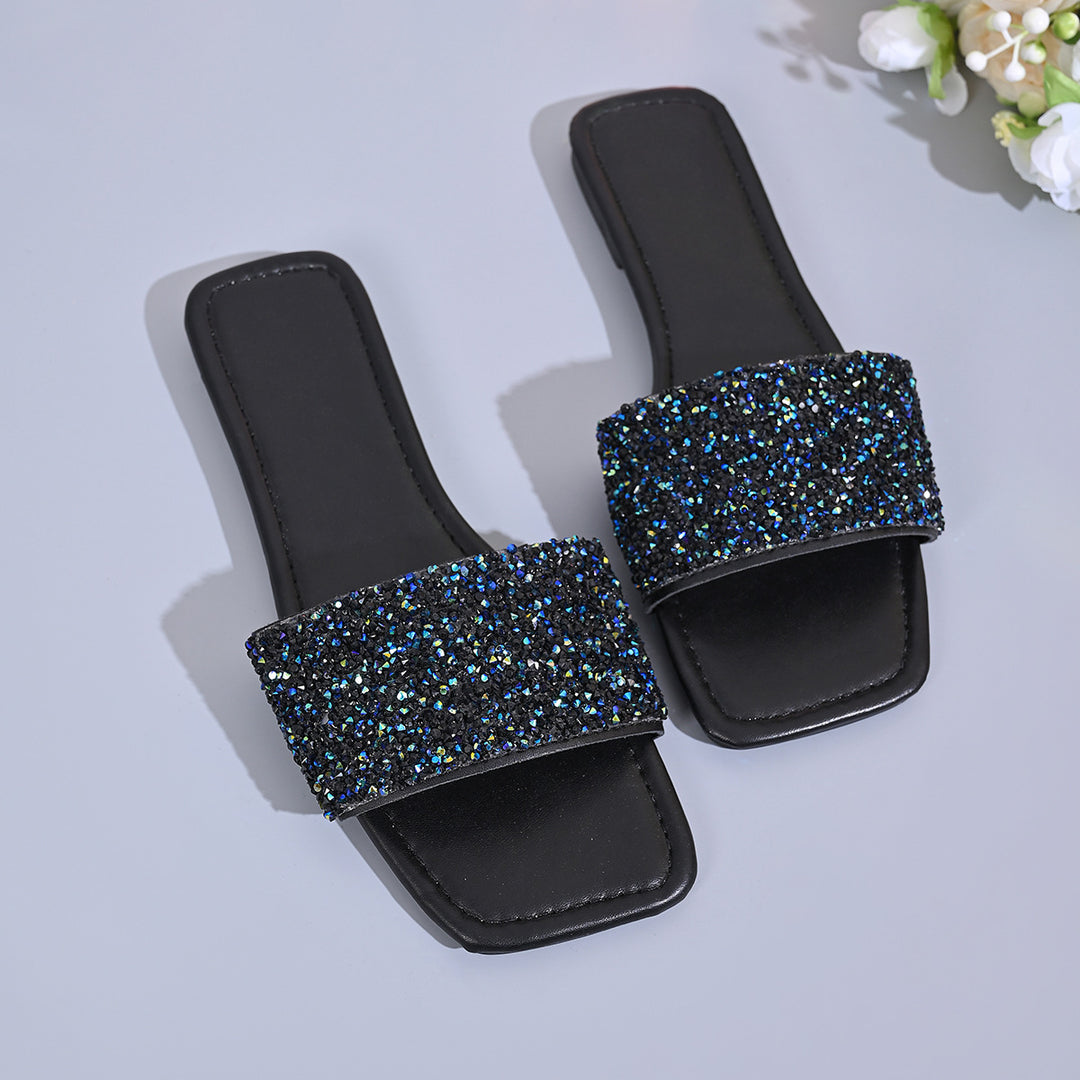 Damen Glamouröse Riemchen-Pantoletten mit funkelndem Glitter-Design EB