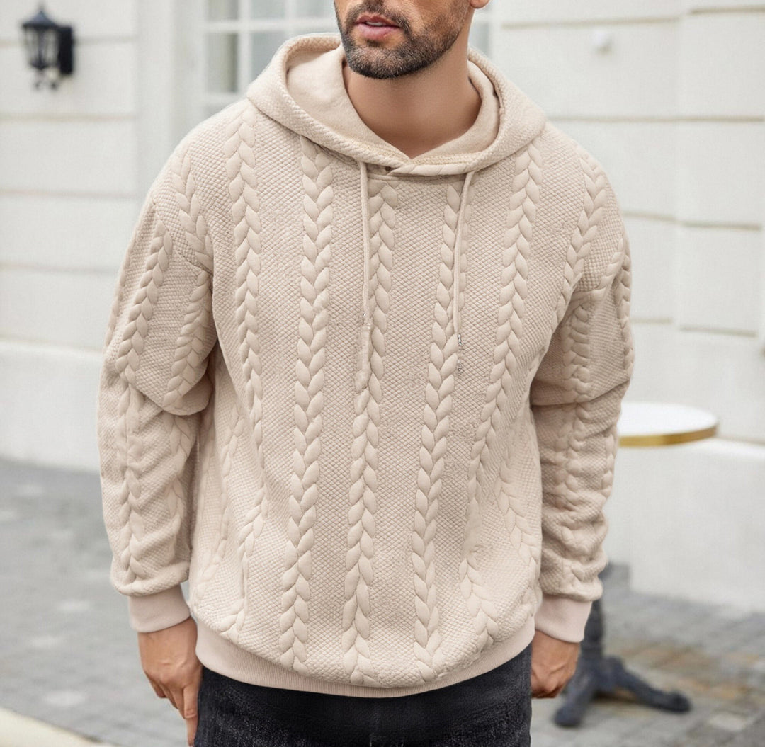Herren nan strukturiertes Kapuzen-Sweatshirt mit Zopfstrick-Relief, Tunnelzug und Kängurutasche EB
