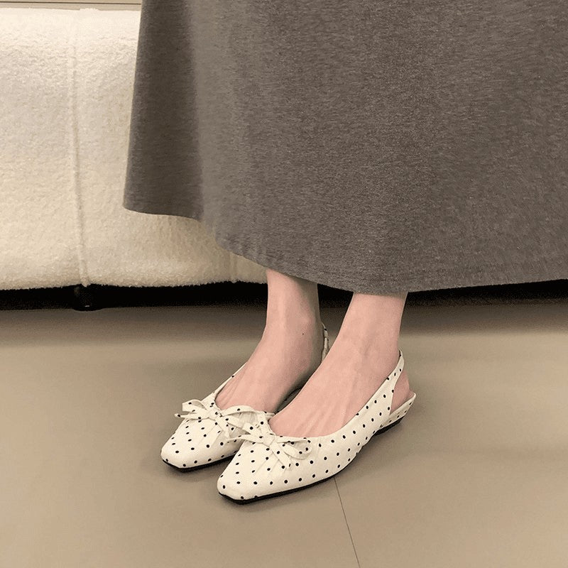 Damen Slingback-Ballerinas mit niedlichem Punktedesign und verstellbarem Riemen EB