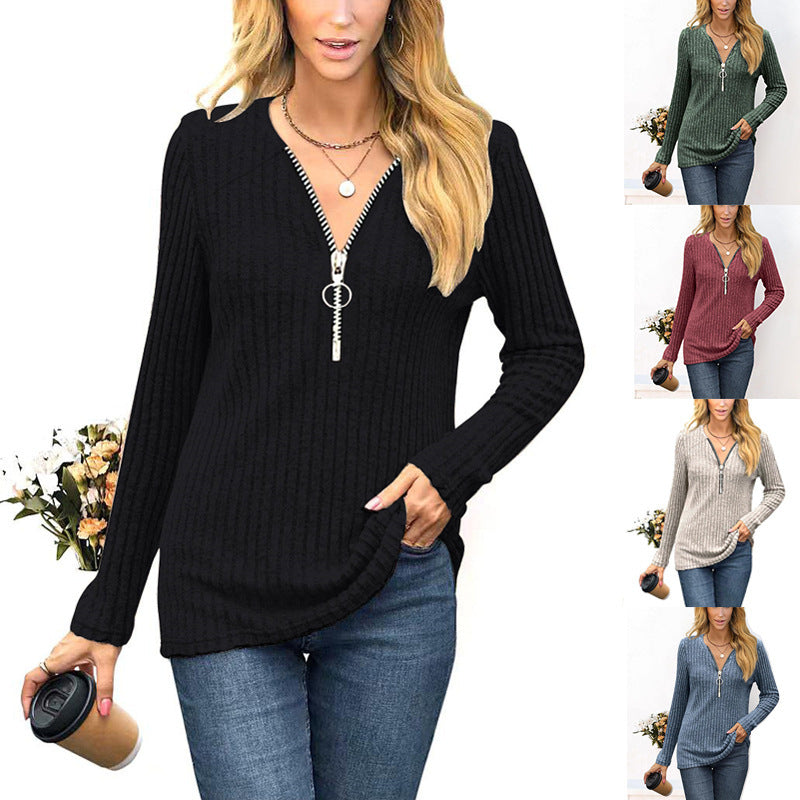 Damen Strickpullover mit modernem Reißverschluss EB