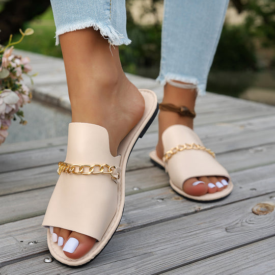 Damen modische Riemensandalen mit Kettendekor EB
