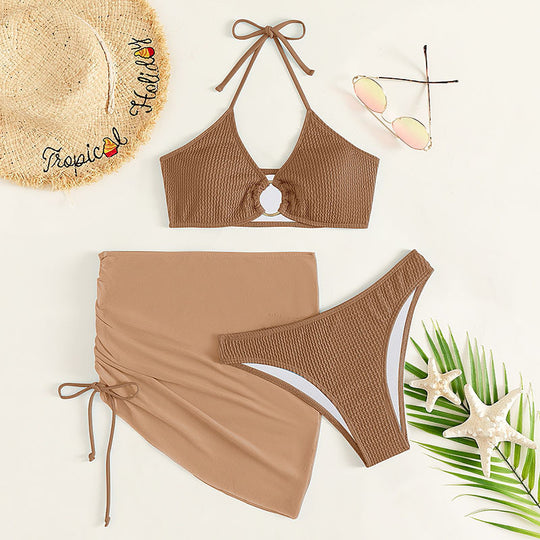 Damen Bikini-Set mit elegantem Ringdetail und gerafftem Rock EB