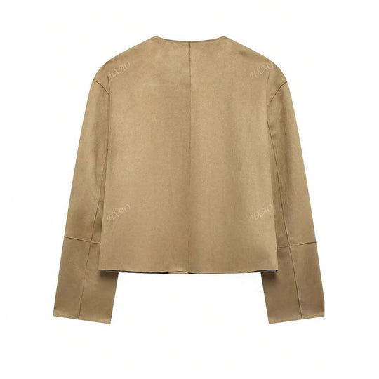Damen modische Kurzjacke mit praktischen Taschen und Knopfverschluss EB