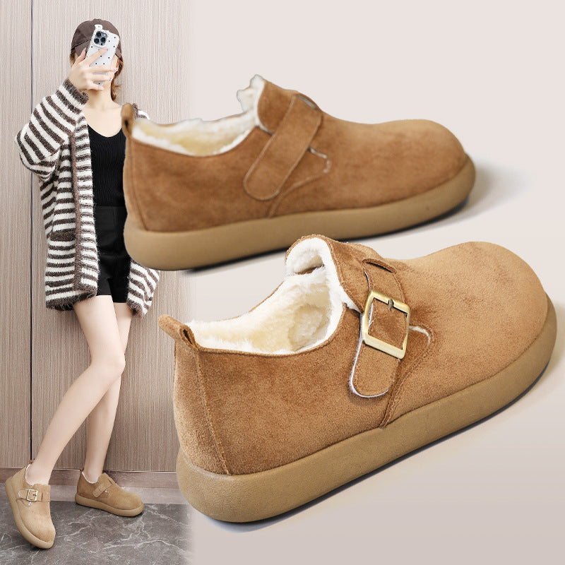 Damen Bequeme Slipper mit schnallenverzierung und weichem Fleece-Innenfutter EB