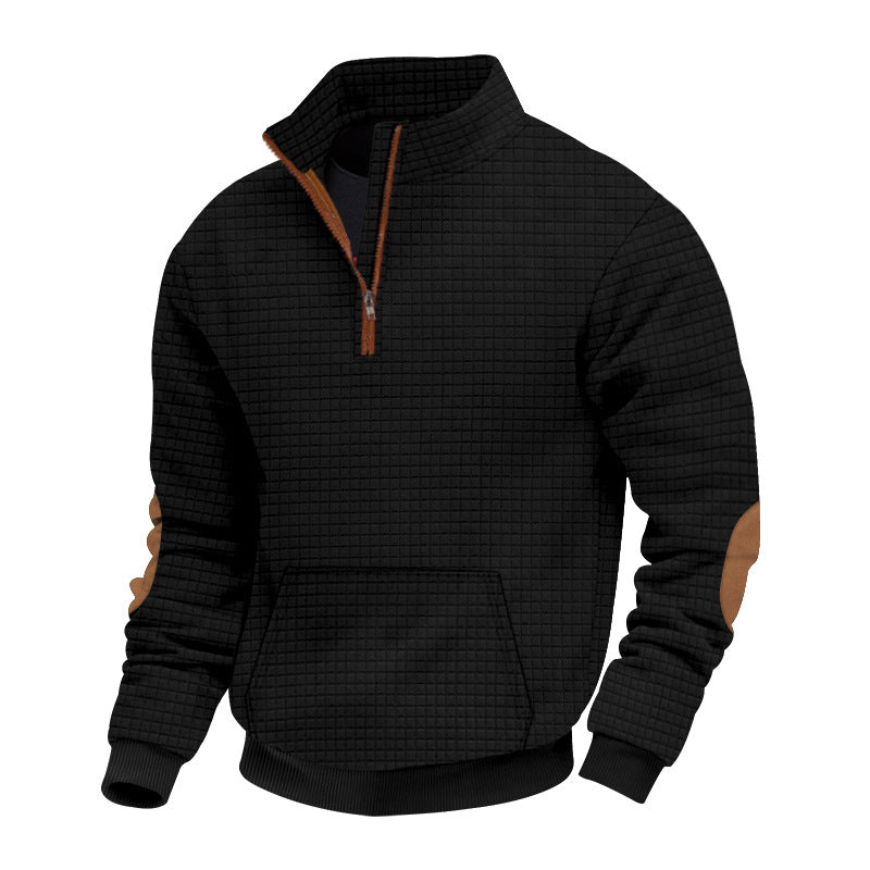 Herren nan gesteppter Halbzip Pullover mit Reißverschlusskragen und Kunstleder-Ellbogenpatches EB