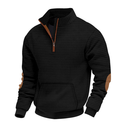 Herren nan gesteppter Halbzip Pullover mit Reißverschlusskragen und Kunstleder-Ellbogenpatches EB