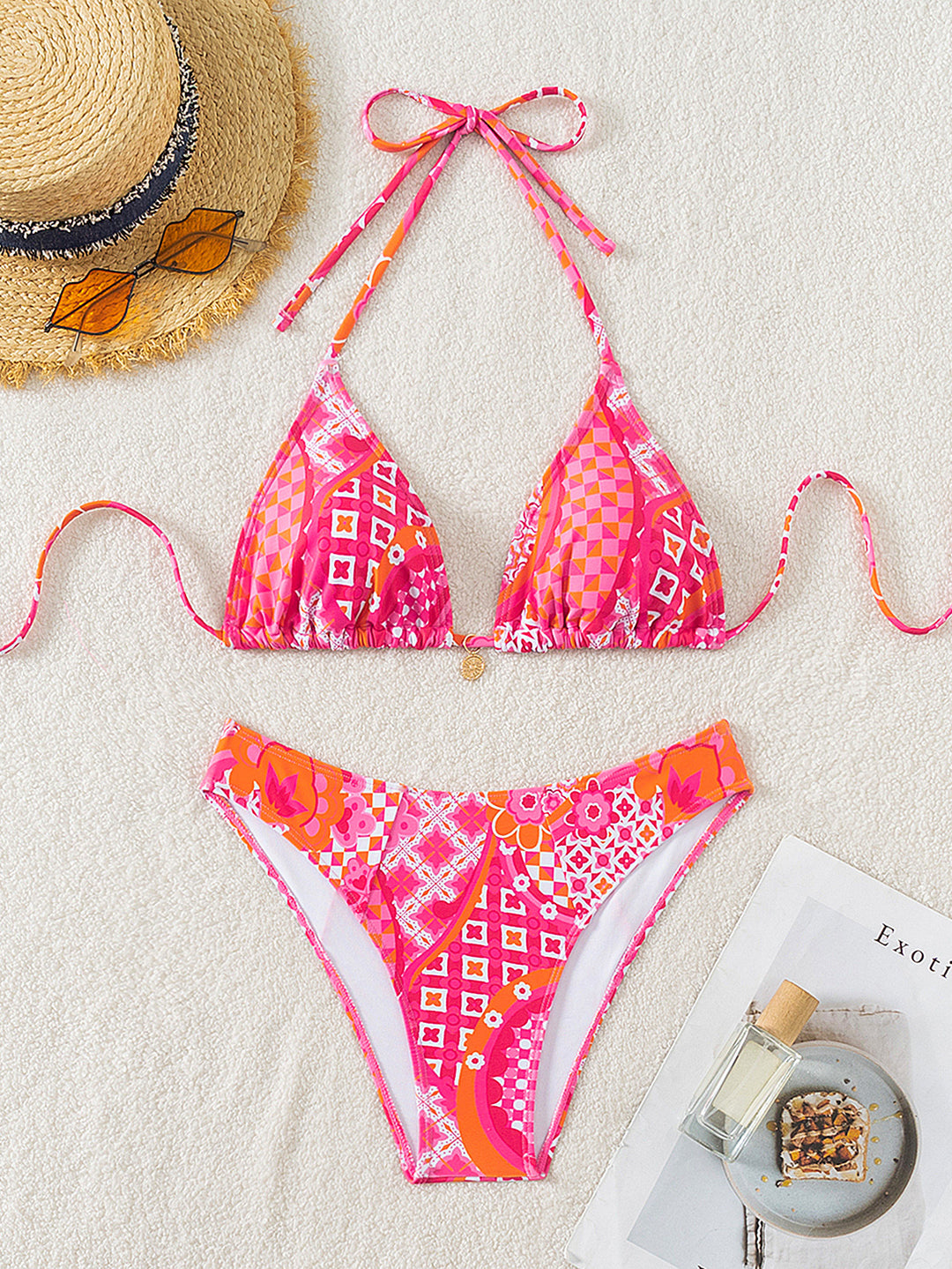 Damen Triangel-Bikini mit floralen Mustern und verstellbaren Trägern EB