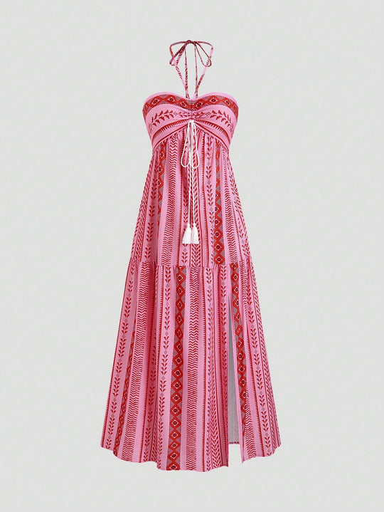 Damen Boho Maxikleid mit Trägern EB