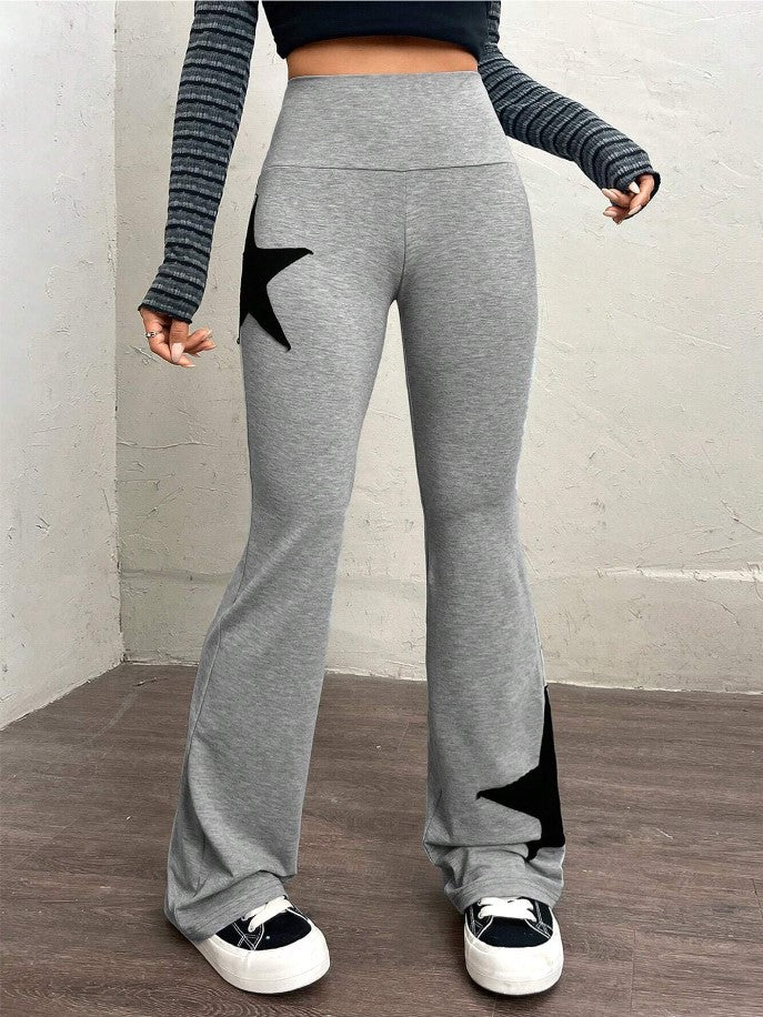 Damen legere Bootcut-Leggings mit Sternen-Motiv EB