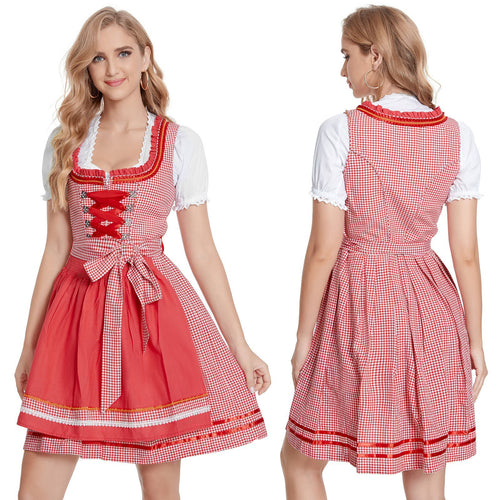 Damen nan klassisches Trachten-Dirndlkleid mit geschnürtem Mieder, herzbestickter Schürze und Vichy-Karo Rock EB