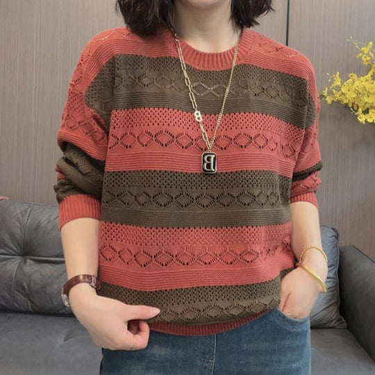 Damen Strickpullover mit modischem Lochmuster und lässigem Schnitt EB