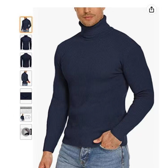 Herren Stehkragen Pullover aus ribbeltem Strick EB
