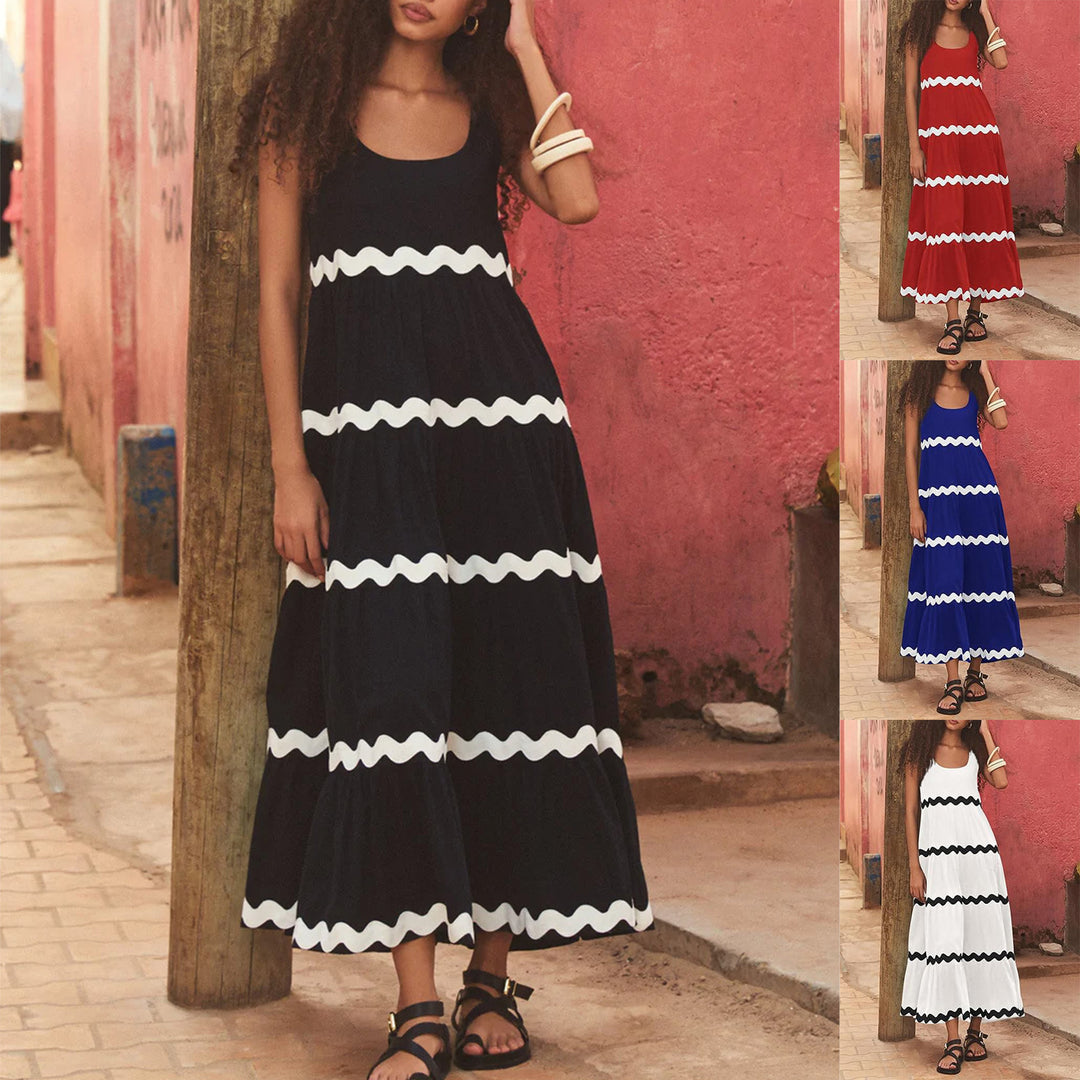 Damen Maxikleid mit Wellenmuster und weitem Schnitt EB