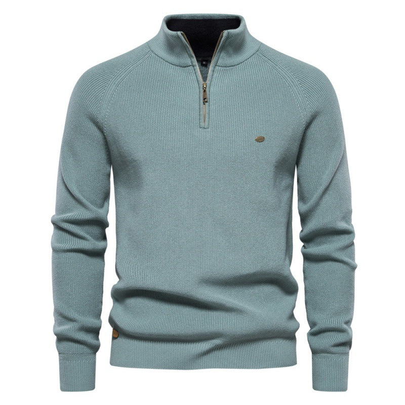 Herren Strickpullover mit halbem Reißverschluss und sportlichen Details EB