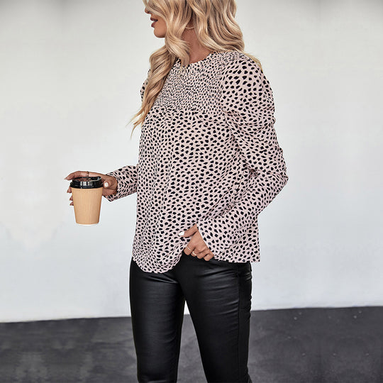 Damen Elegantes Blusenshirt mit gepufften Ärmeln und modischem Punktmuster EB