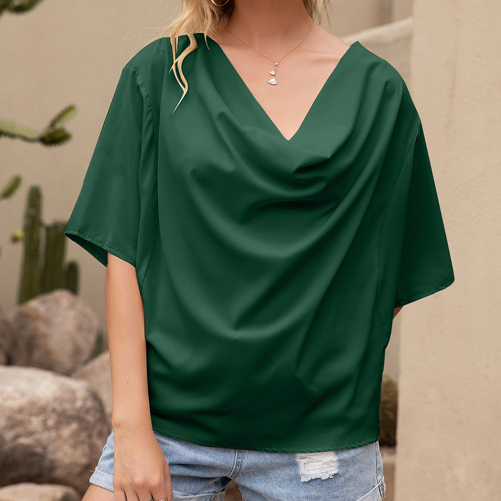 Damen Dekoratives V-Ausschnitt Bluse mit asymmetrischem Saum EB