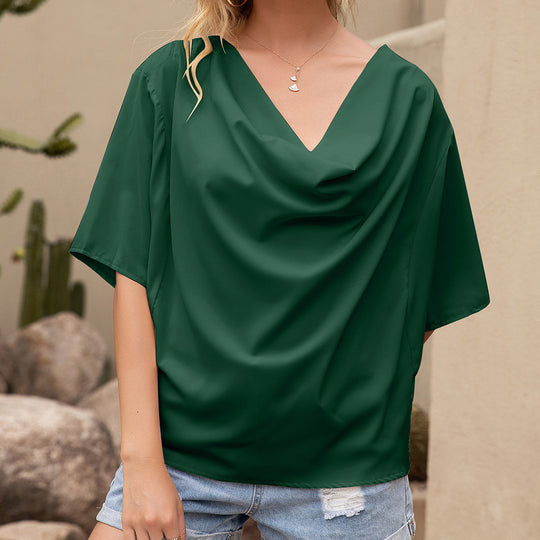 Damen Dekoratives V-Ausschnitt Bluse mit asymmetrischem Saum EB