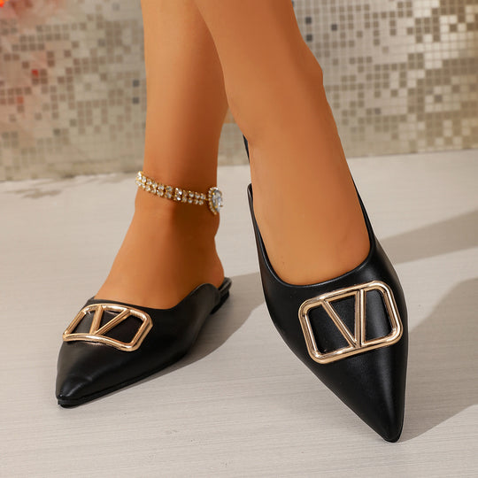 Damen elegante Slingback Mules mit modischen Metallakzenten EB