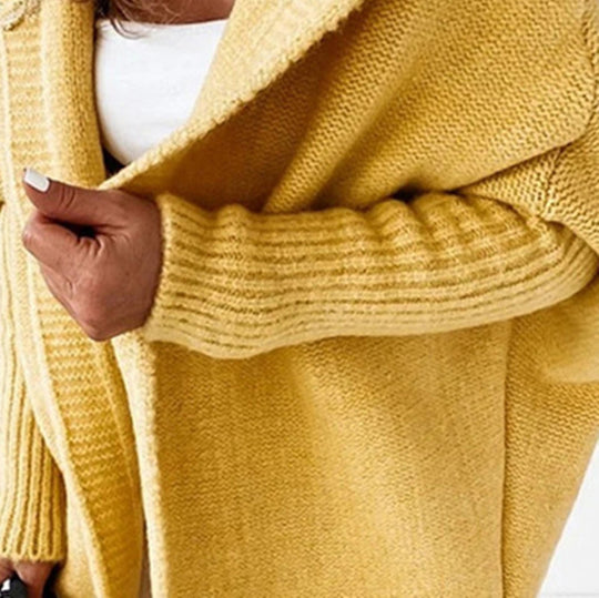 Damen Longline Kapuzen-Strickcardigan mit offener Front EB