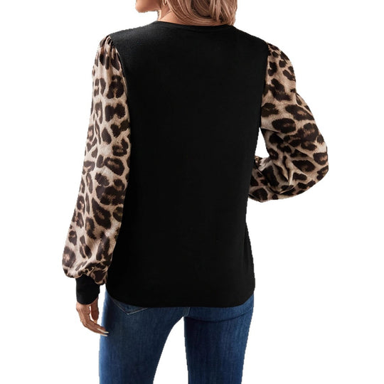Damen Sweatshirt mit modischen Leopardenärmeln EB