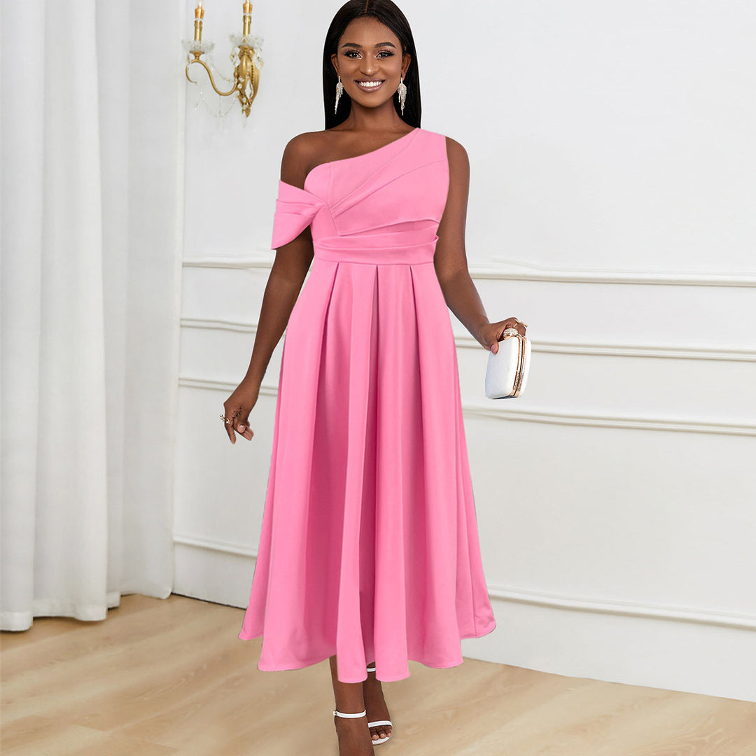 Damen Elegantes One-Shoulder Kleid mit Drapierungen EB