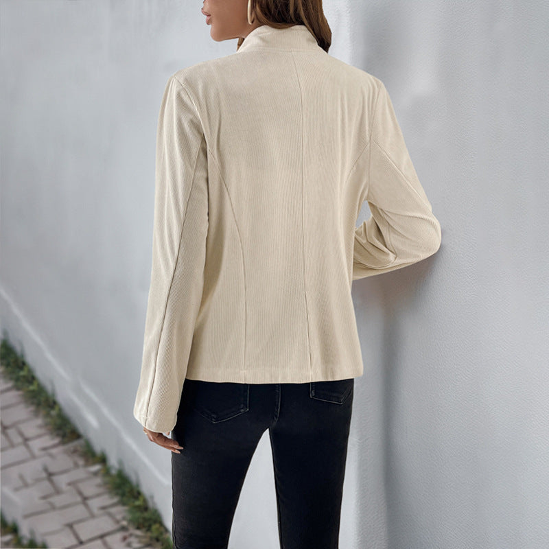 Damen elegante und lässige Jacke mit Stehkragen und praktischen Taschen EB