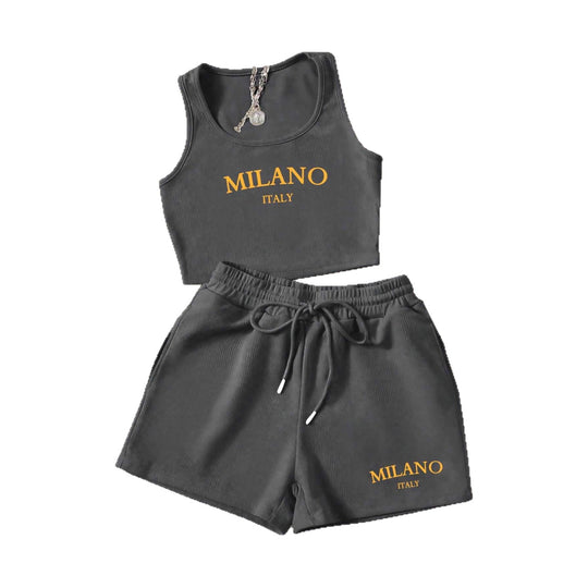 Damen Sportliches Zweiteiler Set mit Top und Shorts EB