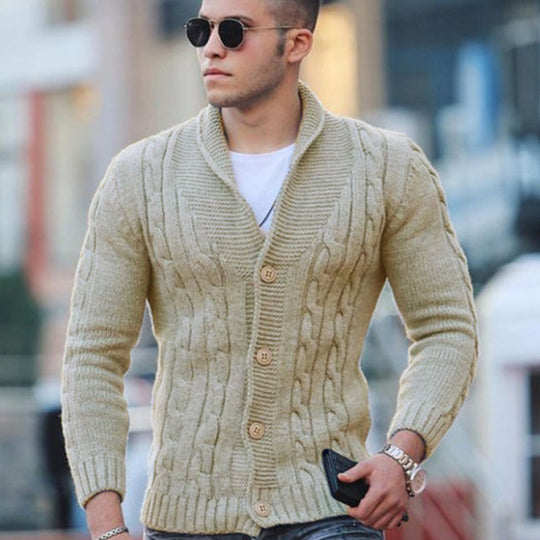 Herren Strickjacke mit einzigartigem Zopfmuster und modischem Schalkragen EB