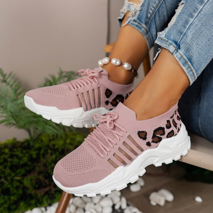 Damen Sportliche Sneakers mit atmungsaktivem Netzmaterial und modischem Tiermuster EB